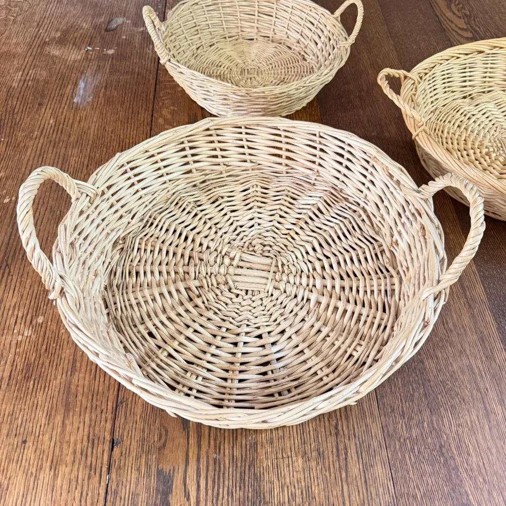 Vintage Wicker Wall Basket Set of 3 English Cottage Kitchen Wall Decor